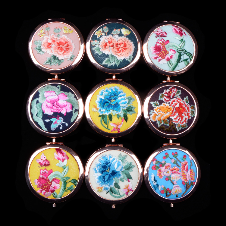 郓城化妆随身镜精品出国送礼刺绣中国风古风摄影 手绣镜子